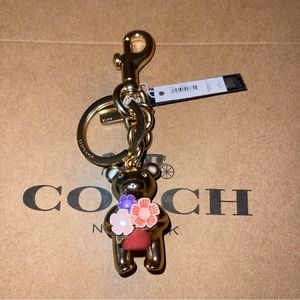 Coach Garden Bear Bag Charm/ Key Chain in Gold Multi CH845 New